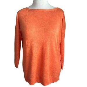 TALBOTS 100% Linen Coral 3/4 Sleeve Knit Casual Sweater Tassel Tie Back Size M